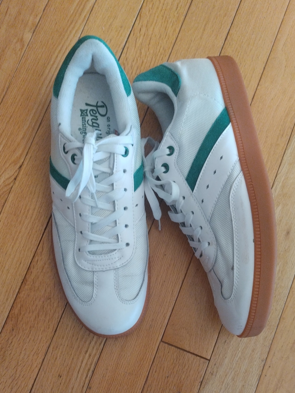 Original Penguin White and Green Mesh And Leather Low-Top Sneakers